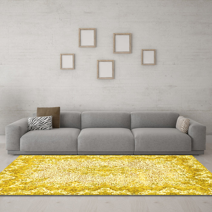 Machine Washable Oriental Yellow Traditional Rug in a Living Room, wshabs1761yw