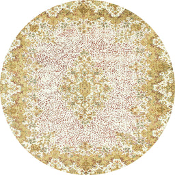 Round Machine Washable Abstract Gold Rug, wshabs1761