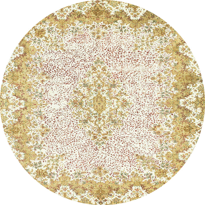 Round Machine Washable Abstract Gold Rug, wshabs1761