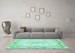 Machine Washable Oriental Turquoise Traditional Area Rugs in a Living Room,, wshabs1761turq