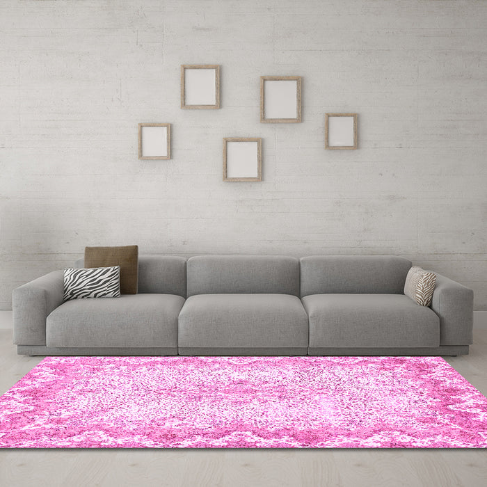 Machine Washable Oriental Pink Traditional Rug in a Living Room, wshabs1761pnk