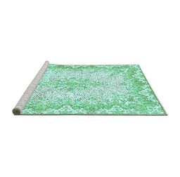 Sideview of Machine Washable Oriental Turquoise Traditional Area Rugs, wshabs1761turq