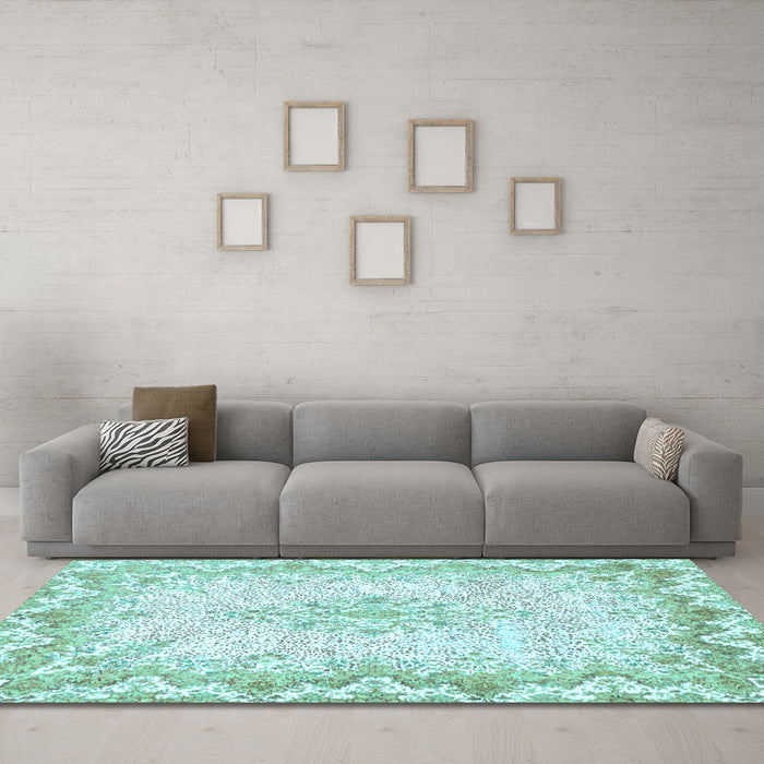 Machine Washable Oriental Light Blue Traditional Rug in a Living Room, wshabs1761lblu