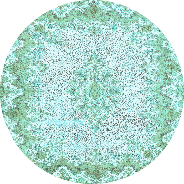 Round Machine Washable Oriental Light Blue Traditional Rug, wshabs1761lblu