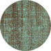 Round Machine Washable Abstract Turquoise Modern Area Rugs, wshabs1762turq