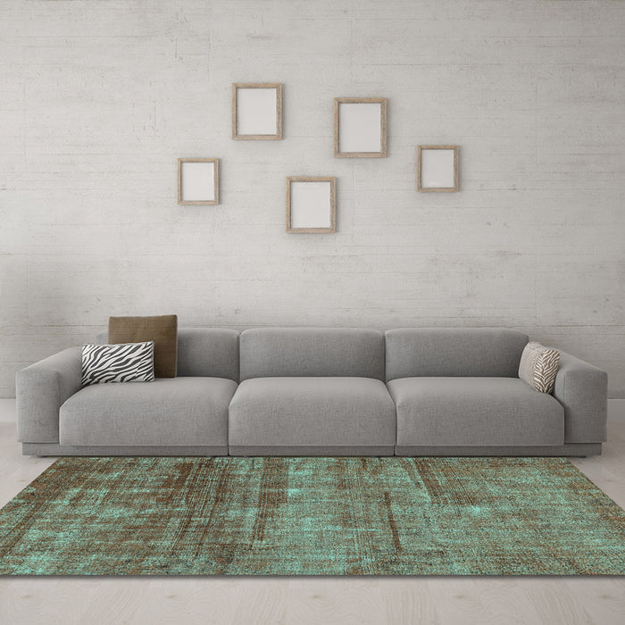 Machine Washable Abstract Turquoise Modern Area Rugs in a Living Room,, wshabs1762turq