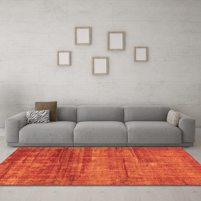 Machine Washable Abstract Orange Modern Area Rugs in a Living Room, wshabs1762org