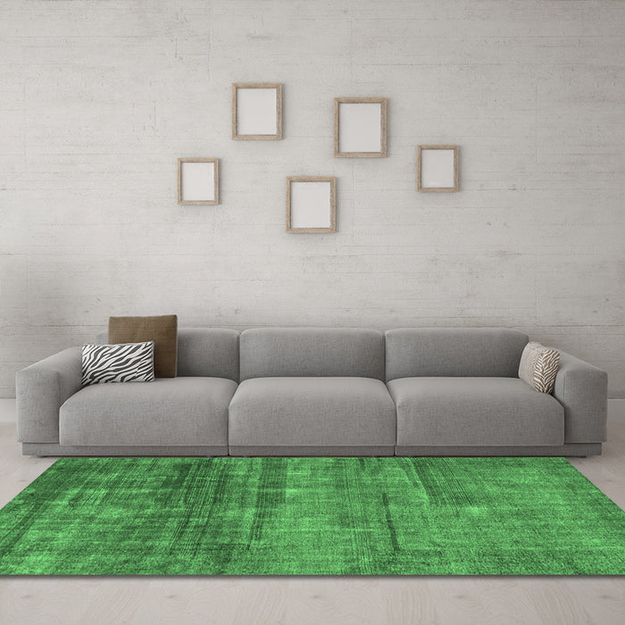Machine Washable Abstract Emerald Green Modern Area Rugs in a Living Room,, wshabs1762emgrn
