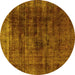 Round Abstract Yellow Modern Rug, abs1763yw