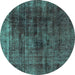 Round Abstract Turquoise Modern Rug, abs1763turq