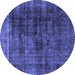 Round Abstract Blue Modern Rug, abs1763blu