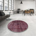 Round Machine Washable Abstract Tulip Pink Rug in a Office, wshabs1763