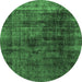 Round Abstract Emerald Green Modern Rug, abs1763emgrn