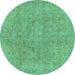 Round Abstract Turquoise Modern Rug, abs1764turq