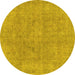 Round Abstract Yellow Modern Rug, abs1764yw