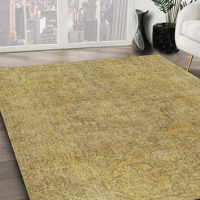 Abstract Metallic Gold Modern Rug in Family Room, abs1764