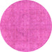 Round Machine Washable Abstract Pink Modern Rug, wshabs1764pnk