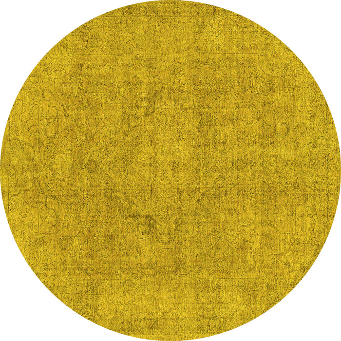 Round Machine Washable Abstract Yellow Modern Rug, wshabs1764yw