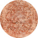 Round Machine Washable Abstract Orange Red Rug, wshabs1765