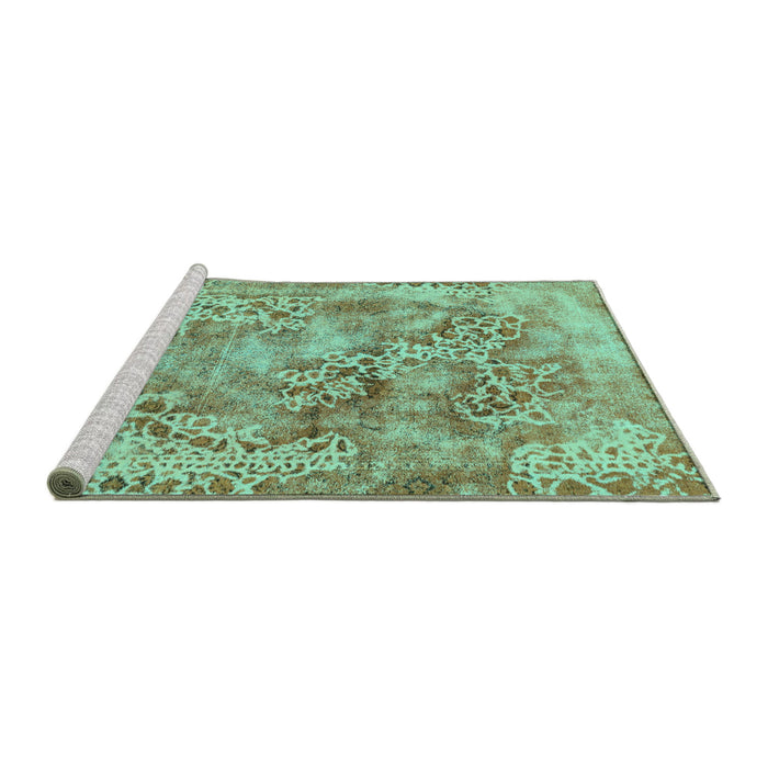 Sideview of Machine Washable Abstract Turquoise Modern Area Rugs, wshabs1765turq