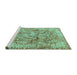 Sideview of Machine Washable Abstract Turquoise Modern Area Rugs, wshabs1765turq