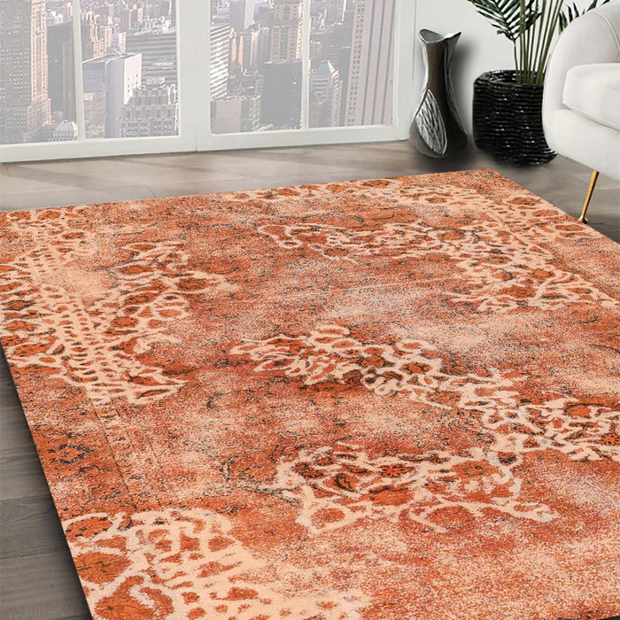 Abstract Orange Red Modern Rug in Family Room, abs1765