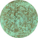 Round Abstract Turquoise Modern Rug, abs1765turq