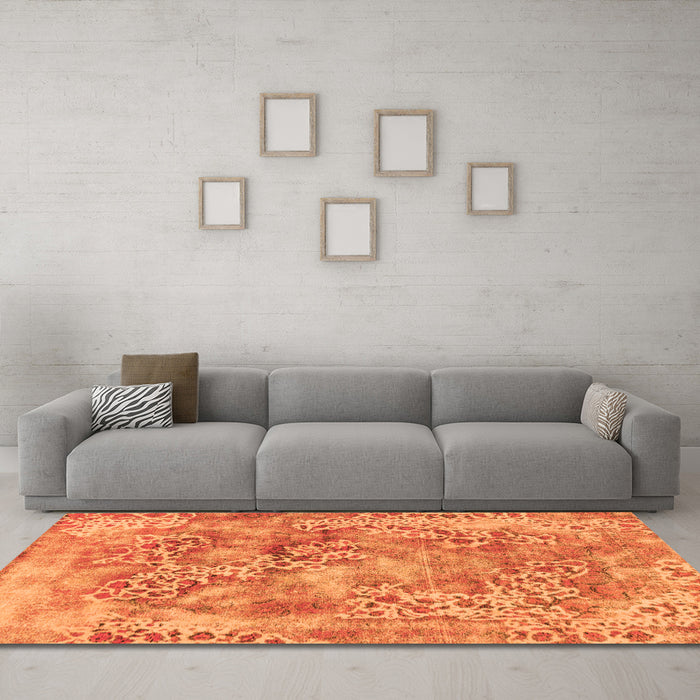 Machine Washable Abstract Orange Modern Area Rugs in a Living Room, wshabs1765org
