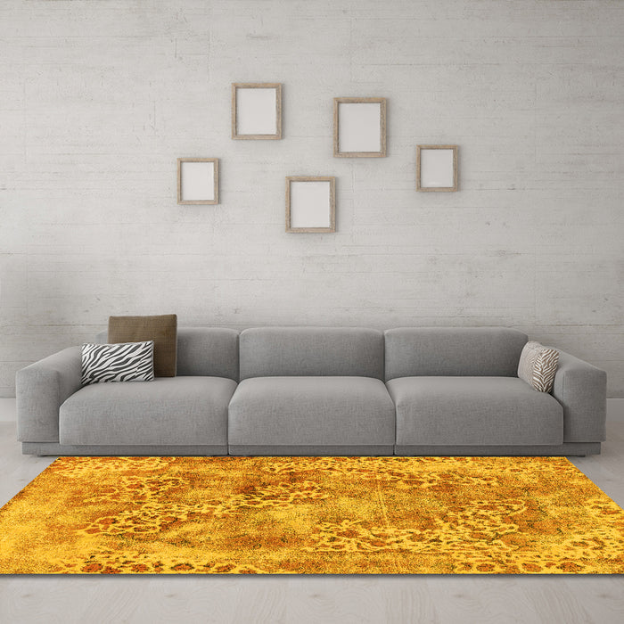 Machine Washable Abstract Yellow Modern Rug in a Living Room, wshabs1765yw