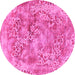 Round Machine Washable Abstract Pink Modern Rug, wshabs1765pnk