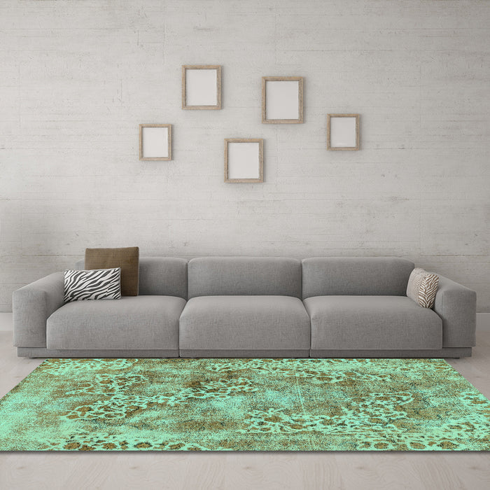 Machine Washable Abstract Turquoise Modern Area Rugs in a Living Room,, wshabs1765turq