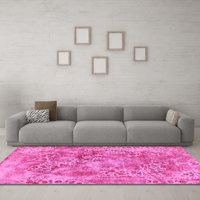 Machine Washable Abstract Pink Modern Rug in a Living Room, wshabs1765pnk