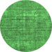 Round Machine Washable Abstract Green Modern Area Rugs, wshabs1766grn