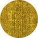 Round Abstract Yellow Modern Rug, abs1766yw