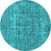 Round Abstract Turquoise Modern Rug, abs1766turq