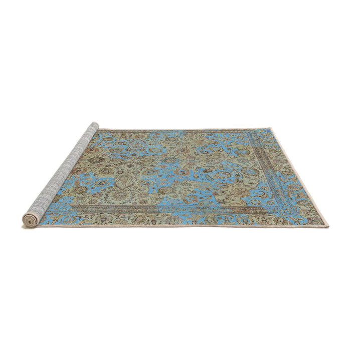 Sideview of Machine Washable Abstract Khaki Green Rug, wshabs1767