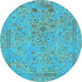 Round Machine Washable Abstract Light Blue Modern Rug, wshabs1767lblu