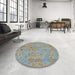 Round Machine Washable Abstract Khaki Green Rug in a Office, wshabs1767