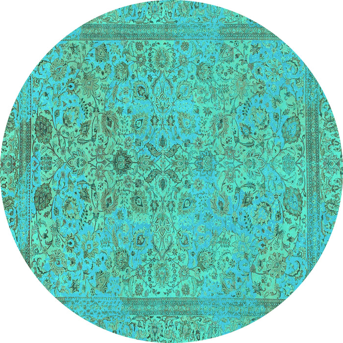 Round Abstract Turquoise Modern Rug, abs1767turq