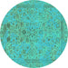 Round Abstract Turquoise Modern Rug, abs1767turq