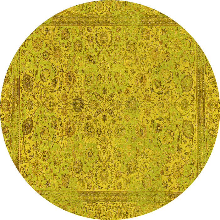 Round Abstract Yellow Modern Rug, abs1767yw
