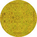 Round Abstract Yellow Modern Rug, abs1767yw