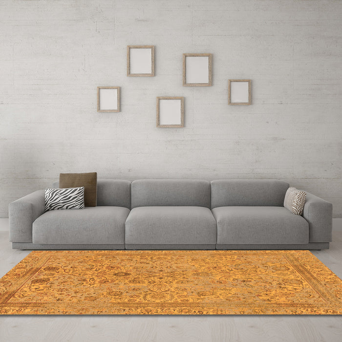 Machine Washable Abstract Orange Modern Area Rugs in a Living Room, wshabs1767org