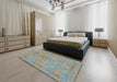 Abstract Khaki Green Modern Rug in a Bedroom, abs1767