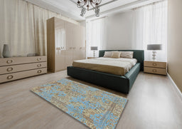 Abstract Khaki Green Modern Rug in a Bedroom, abs1767