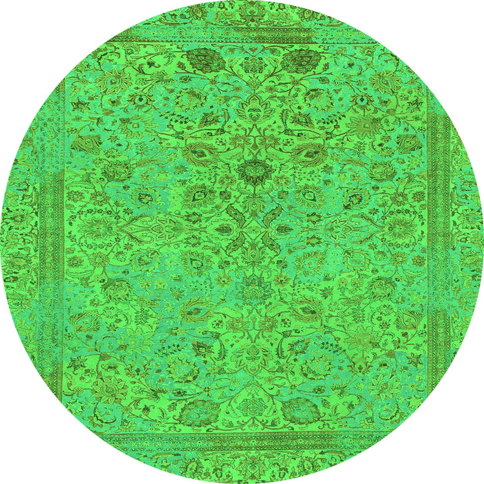 Round Machine Washable Abstract Green Modern Area Rugs, wshabs1767grn