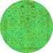 Round Machine Washable Abstract Green Modern Area Rugs, wshabs1767grn