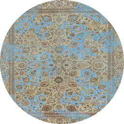 Round Machine Washable Abstract Khaki Green Rug, wshabs1767