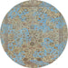 Round Machine Washable Abstract Khaki Green Rug, wshabs1767