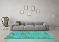 Machine Washable Abstract Turquoise Modern Rug, wshabs1767turq